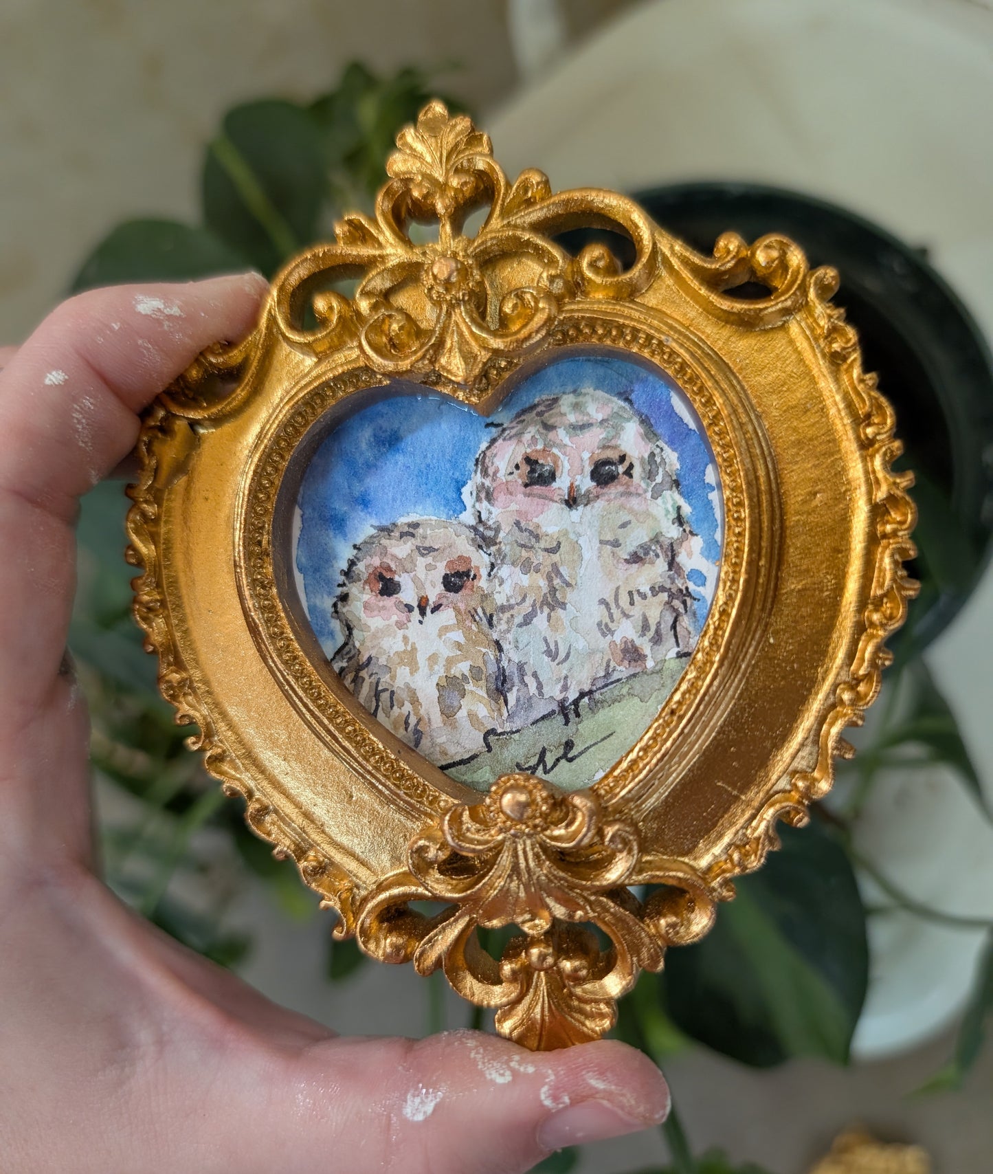 Mini Owl Painting - Original Watercolor Art by Lora Cavallin