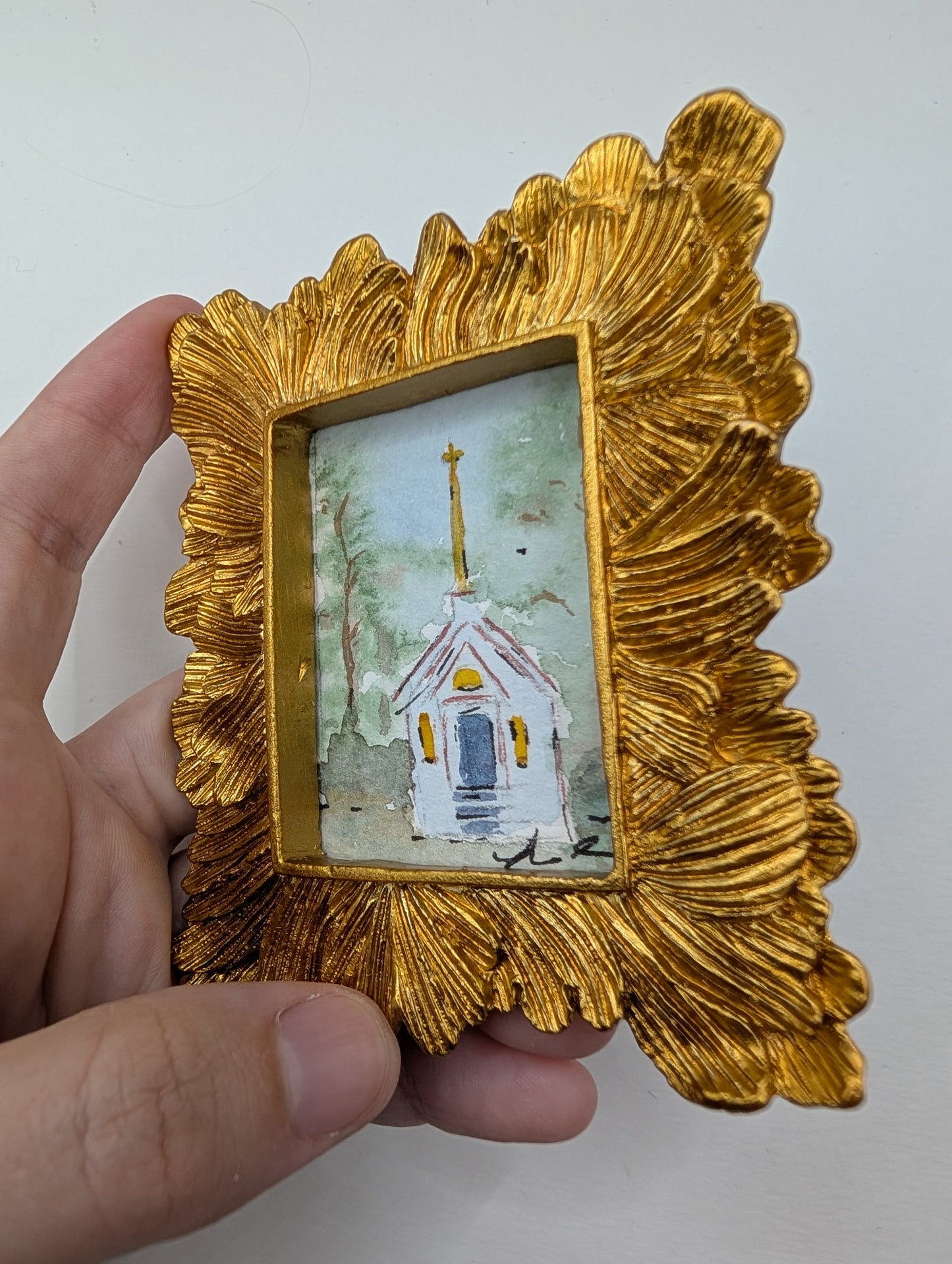 Mini Church Painting - Original Watercolor Art by Lora Cavallin