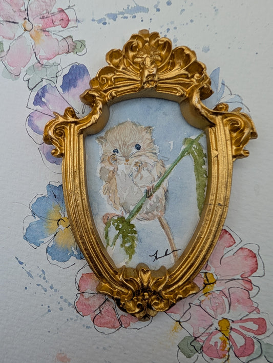 Mini Field Mouse Painting - Original Watercolor Art by Lora Cavallin