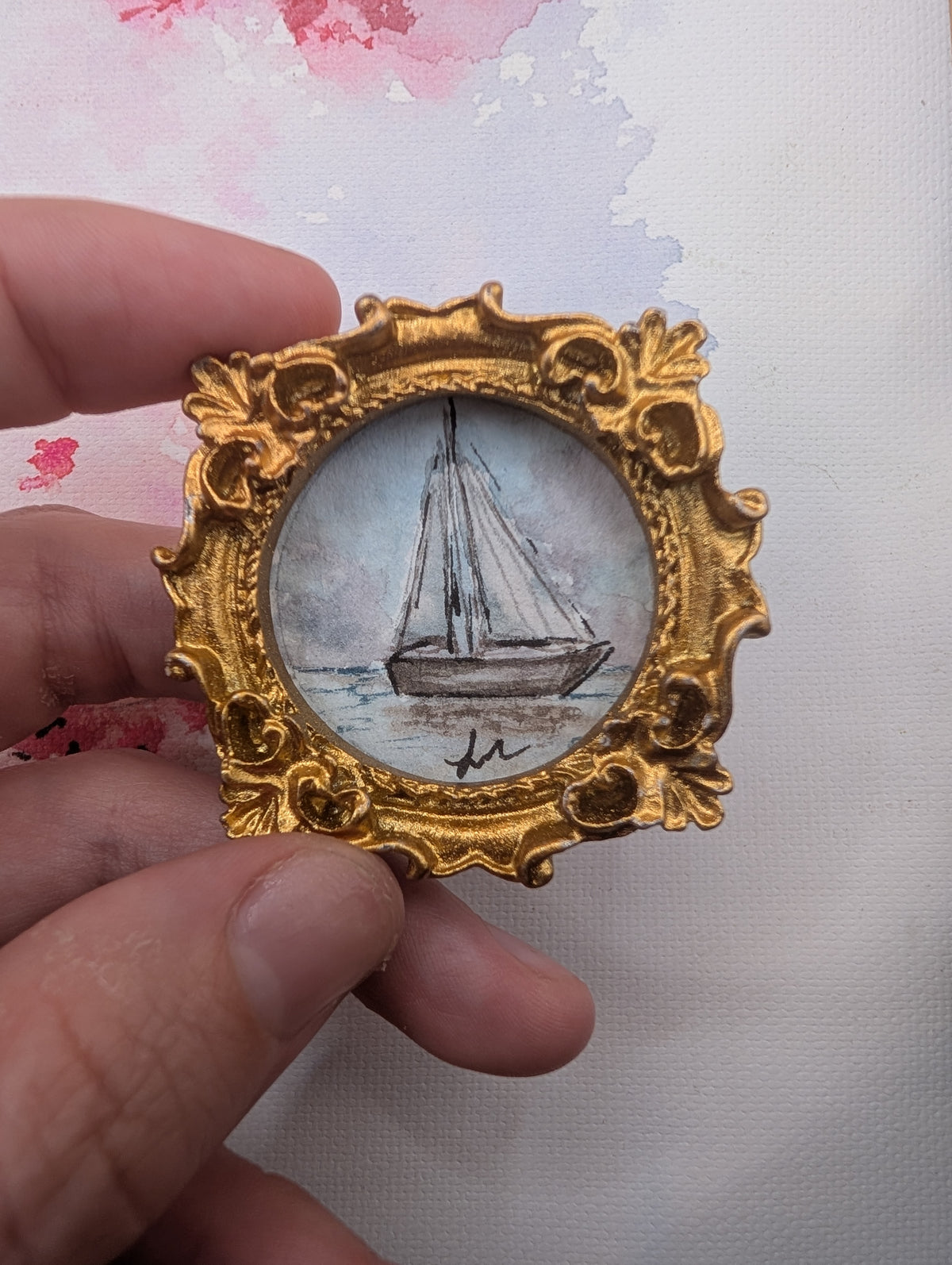 Mini Sailboat Painting - Original Watercolor Art by Lora Cavallin