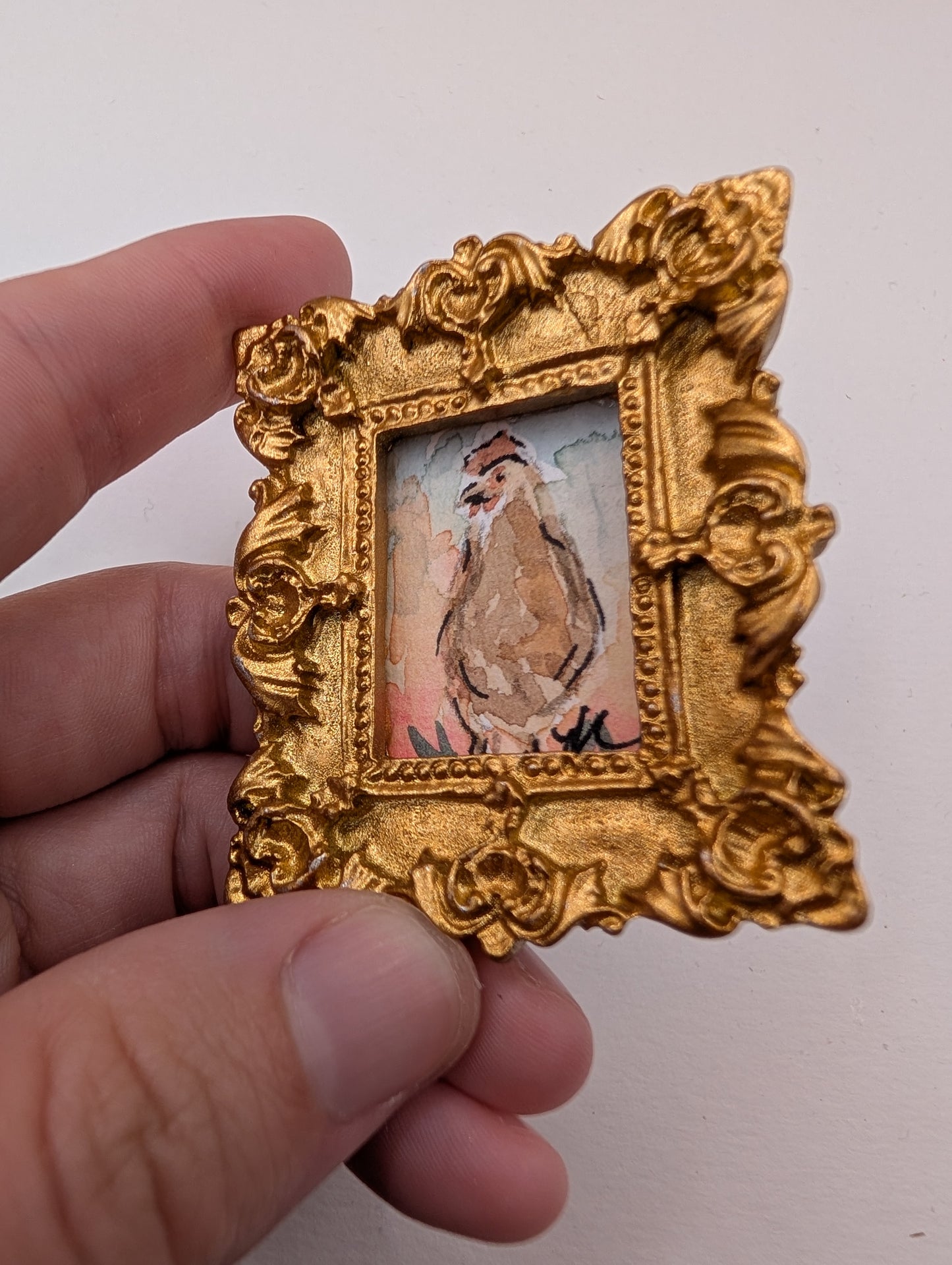 Mini Rooster Painting - Original Watercolor Art by Lora Cavallin