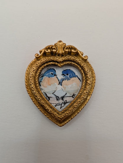 Mini Bluebirds in Love Painting - Original Watercolor Art by Lora Cavallin