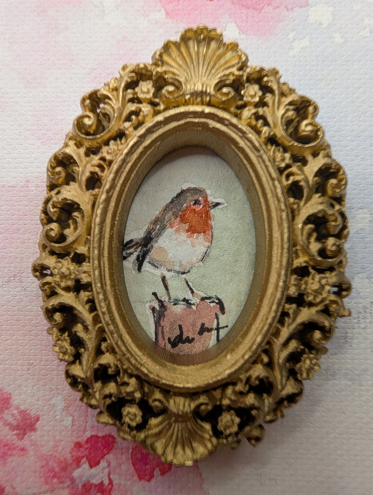 Mini Robin Bird Painting - Original Watercolor Art by Lora Cavallin