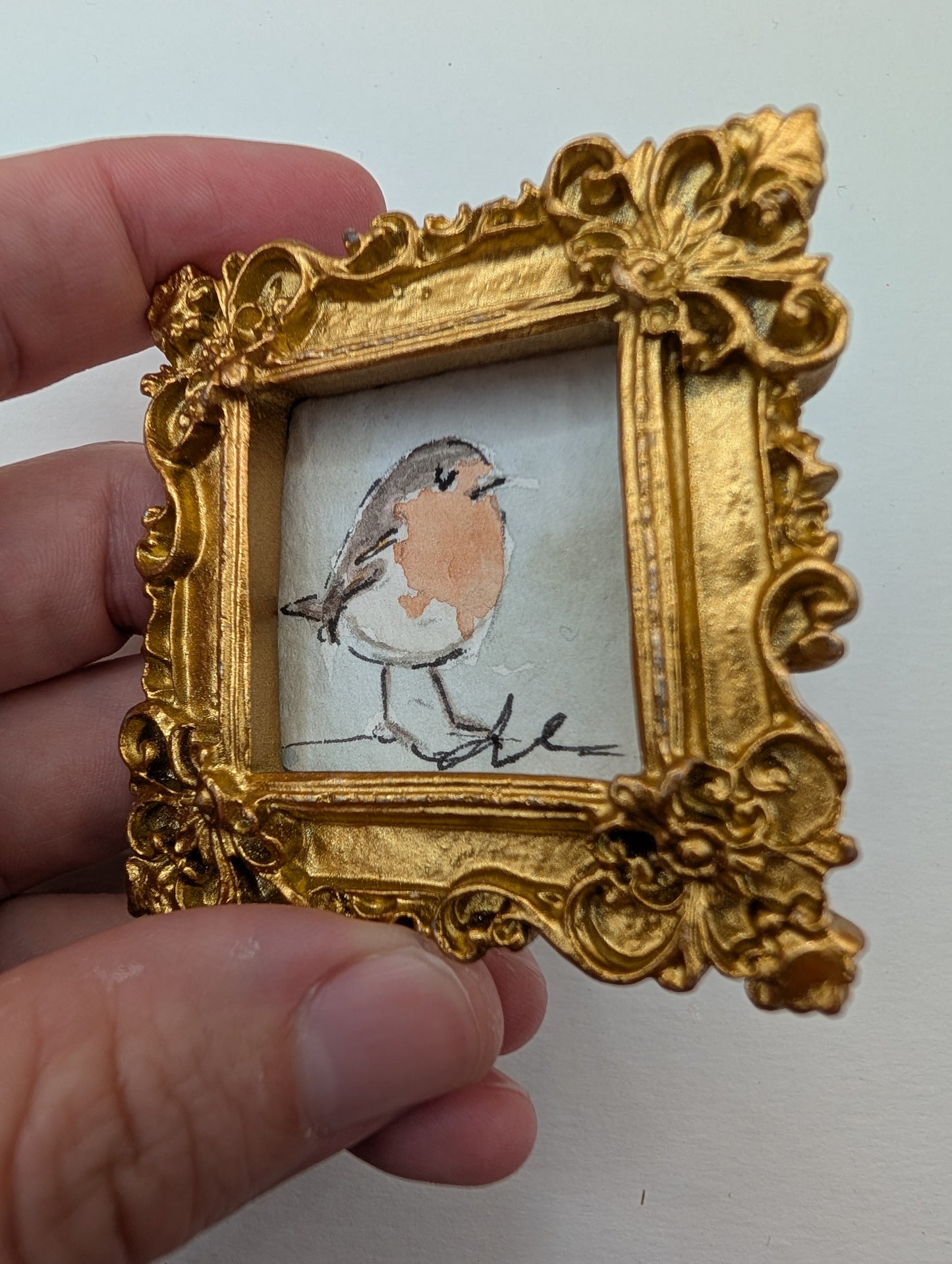 Mini Robin Bird Painting - Original Watercolor Art by Lora Cavallin