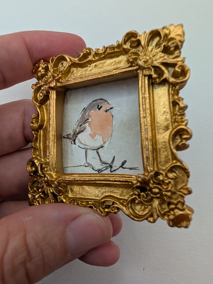 Mini Robin Bird Painting - Original Watercolor Art by Lora Cavallin