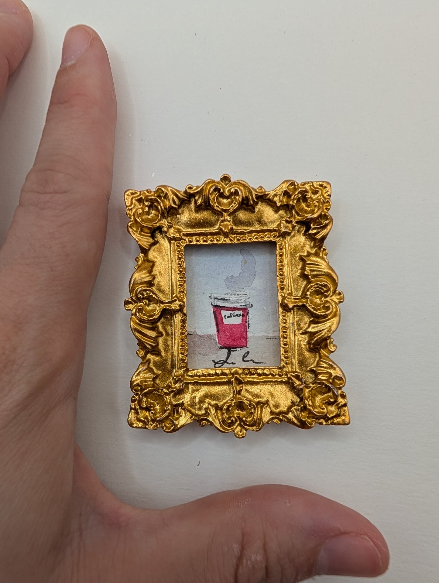 Mini Coffee Cup Painting - Original Watercolor Art by Lora Cavallin