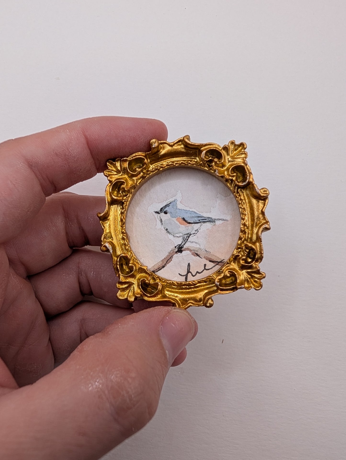 Mini Tufted Titmouse Bird Painting - Original Watercolor Art by Lora Cavallin