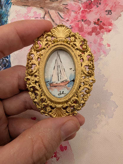 Mini Sailboat Painting - Original Watercolor Art by Lora Cavallin