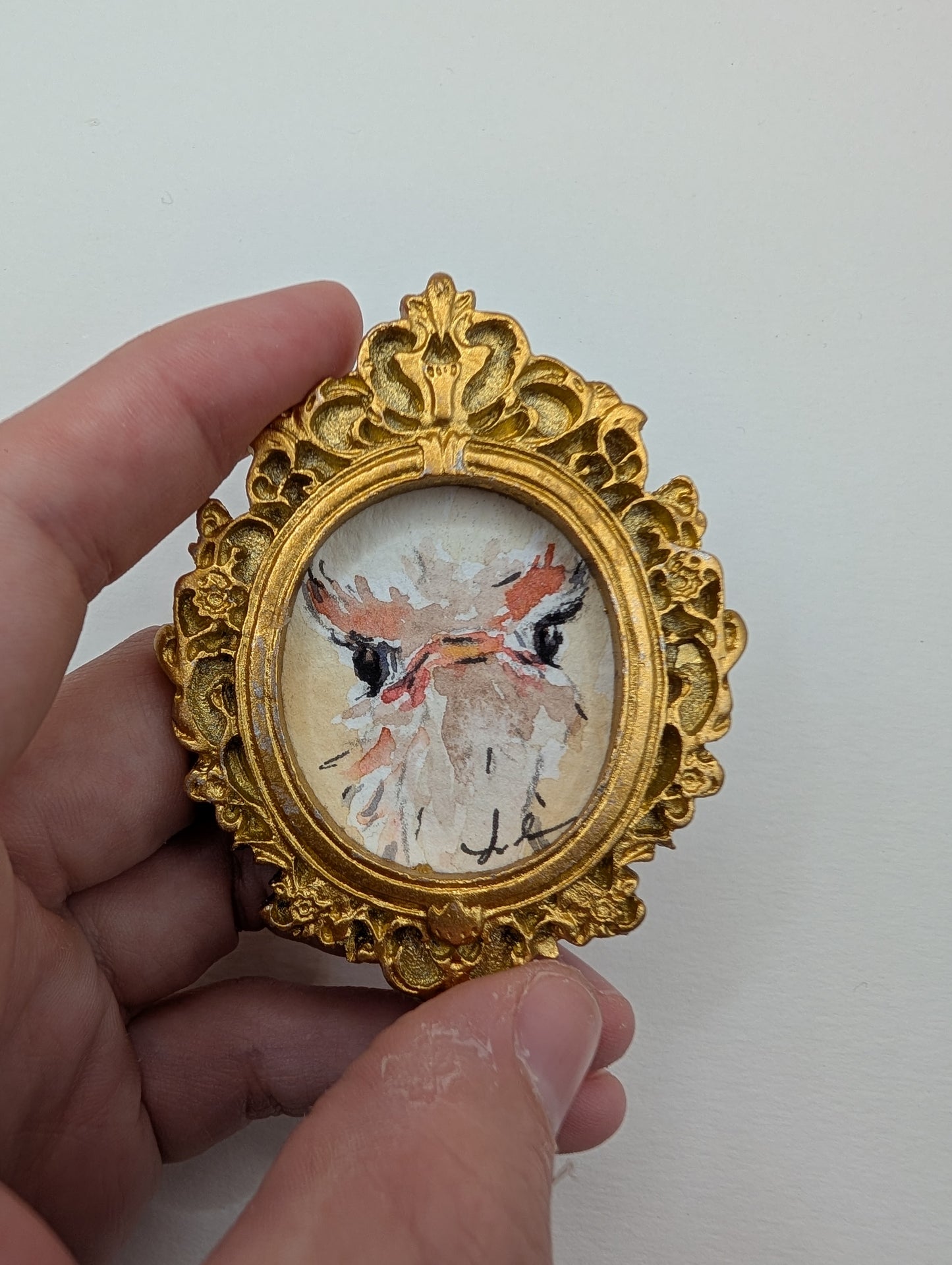 Mini Ostrich Painting - Original Watercolor Art by Lora Cavallin