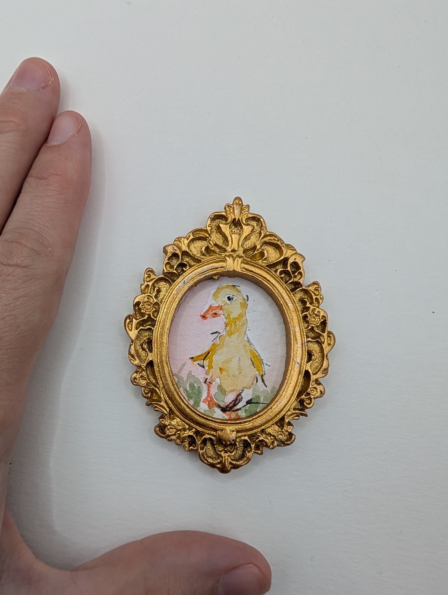 Mini Baby Duck Painting - Original Watercolor Art by Lora Cavallin