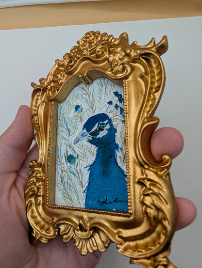 Mini Peacock Painting - Original Watercolor Art by Lora Cavallin