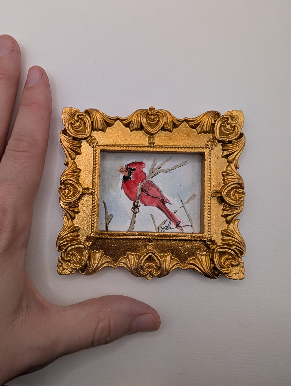 Mini Cardinal Painting - Original Watercolor Art by Lora Cavallin