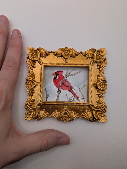 Mini Cardinal Painting - Original Watercolor Art by Lora Cavallin