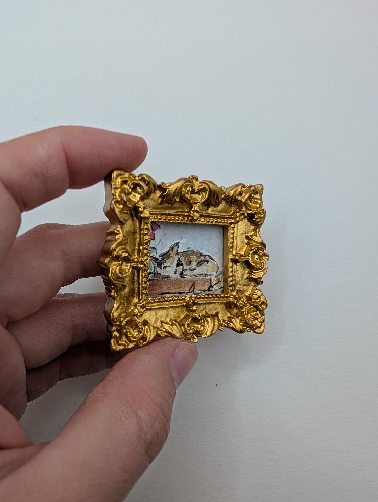 Mini Sleeping Cat Painting - Original Watercolor Art by Lora Cavallin