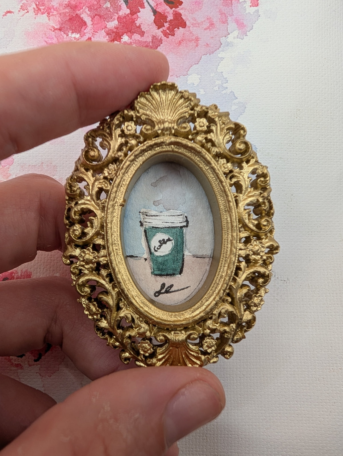 Mini Coffee Painting - Original Watercolor Art by Lora Cavallin