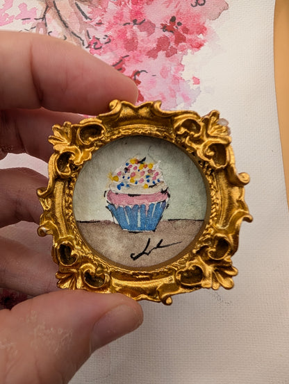 Mini Cupcake Painting - Original Watercolor Art by Lora Cavallin