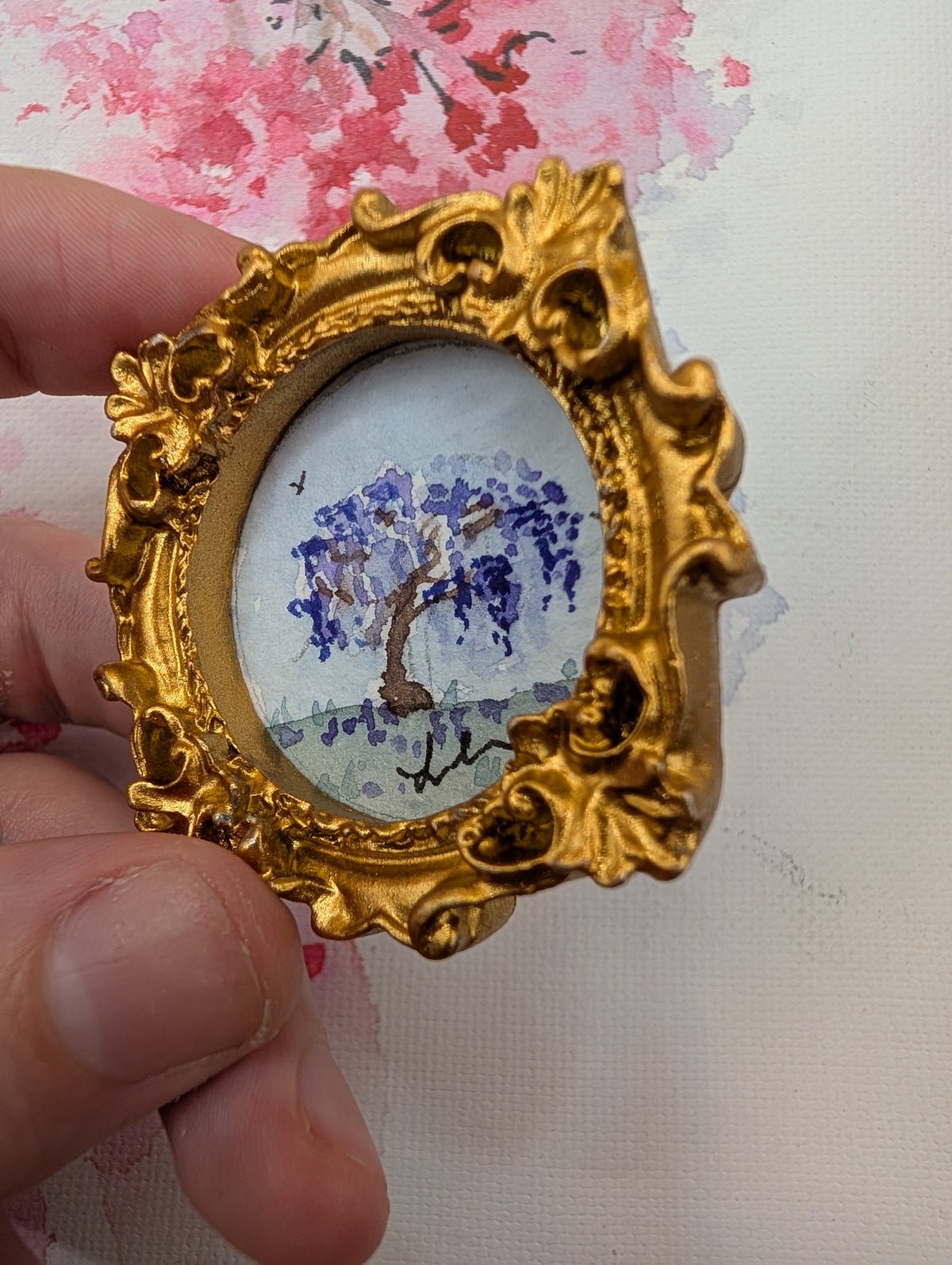 Mini Wisteria Tree Painting - Original Watercolor Art by Lora Cavallin
