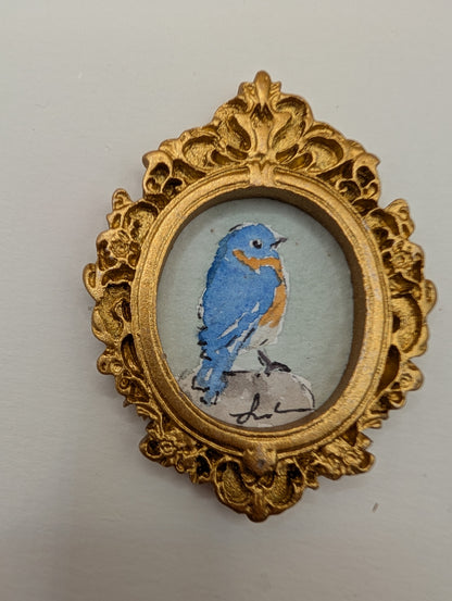 Mini Bluebird Painting - Original Watercolor Art by Lora Cavallin