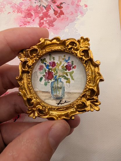 Mini Vase of Flowers Painting - Original Watercolor Art by Lora Cavallin