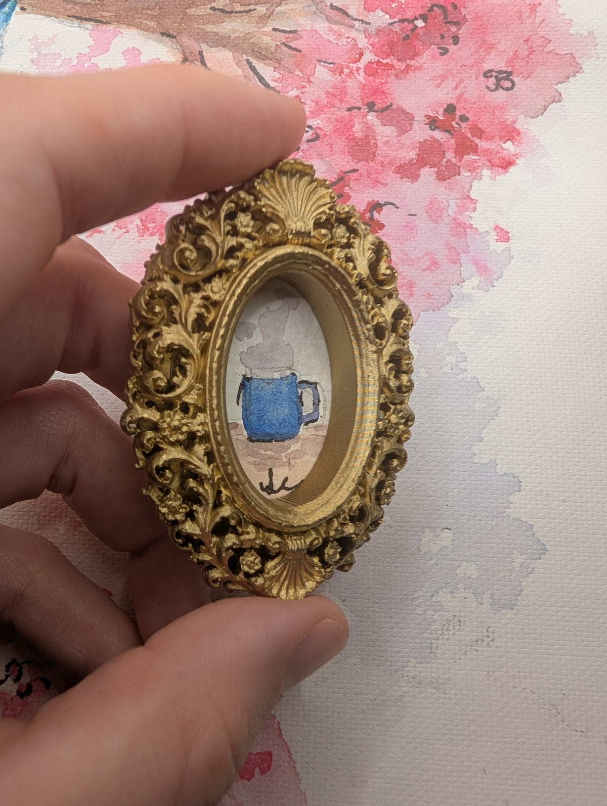 Mini Coffee Mug Painting - Original Watercolor Art by Lora Cavallin