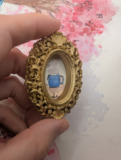 Mini Coffee Mug Painting - Original Watercolor Art by Lora Cavallin