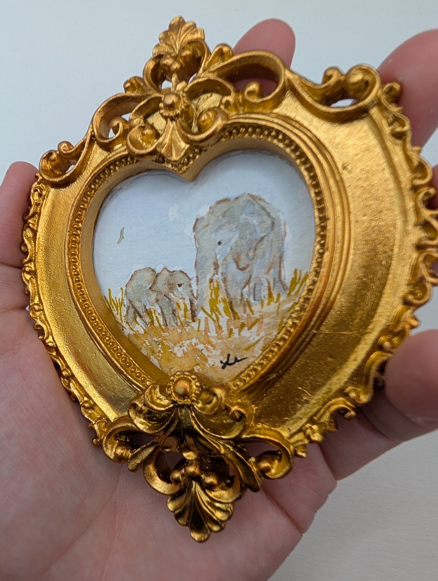 Mini Elephant Painting - Original Watercolor Art by Lora Cavallin