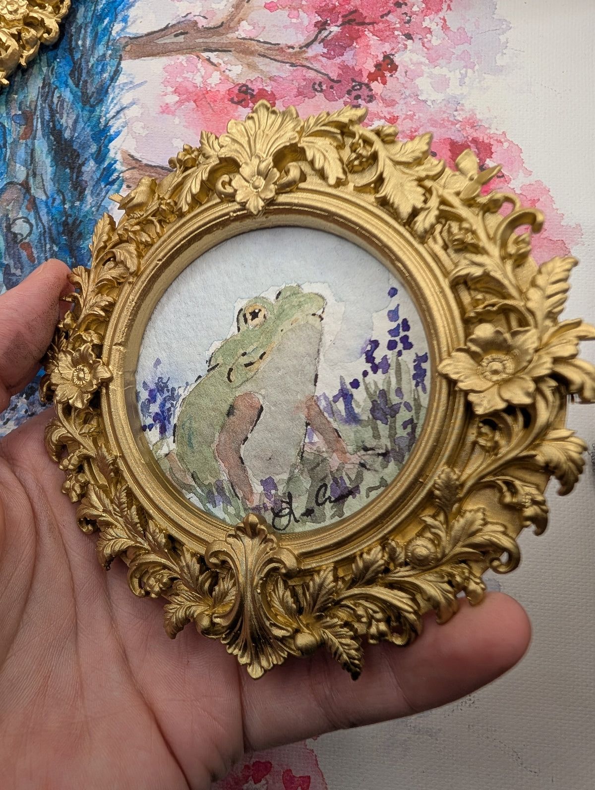Mini Frog Painting - Original Watercolor Art by Lora Cavallin