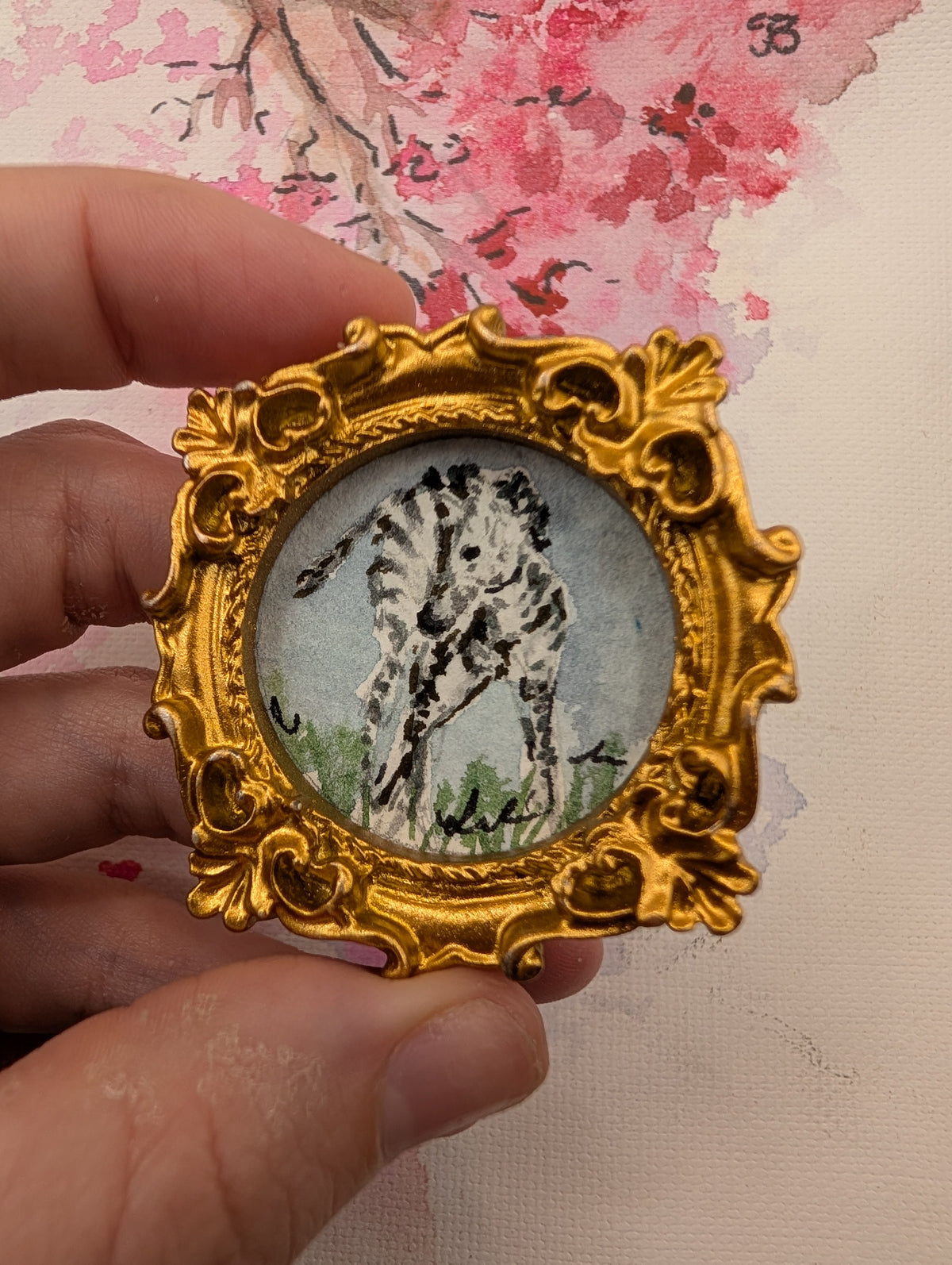Mini Zebra Painting - Original Watercolor Art by Lora Cavallin