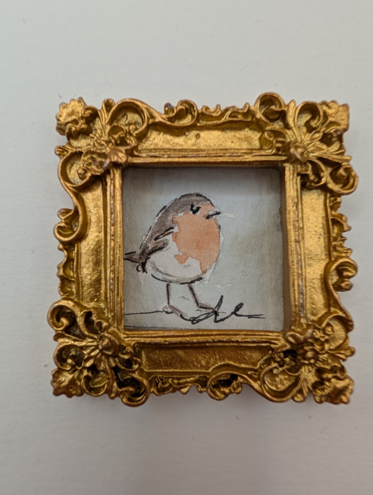Mini Robin Bird Painting - Original Watercolor Art by Lora Cavallin