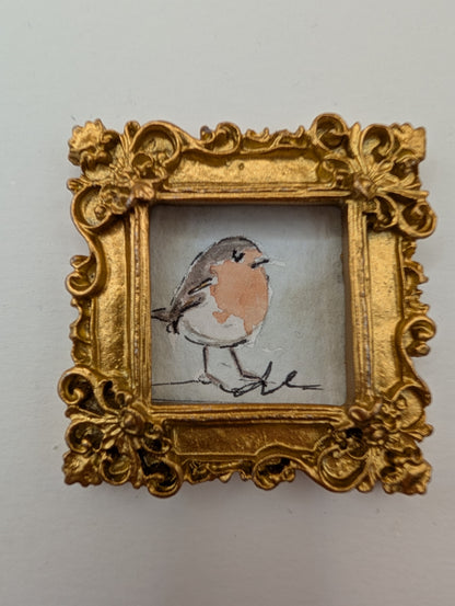 Mini Robin Bird Painting - Original Watercolor Art by Lora Cavallin