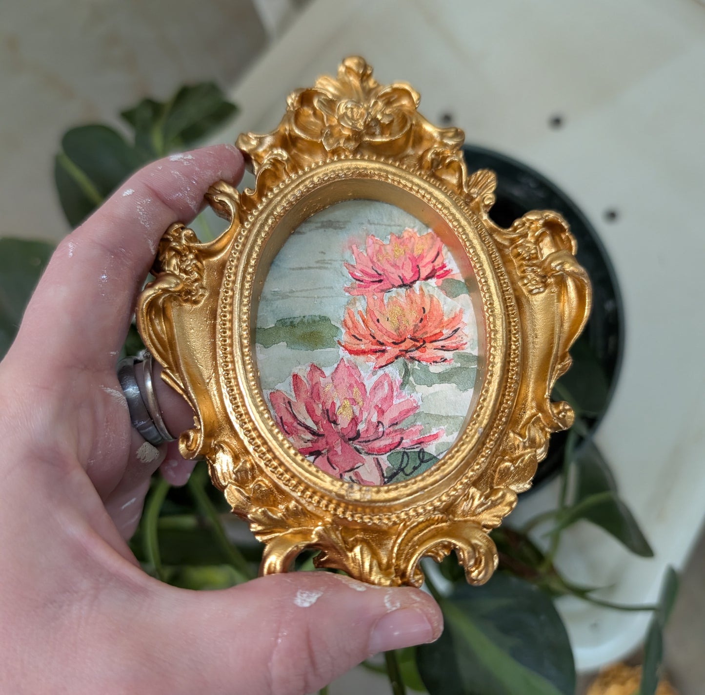 Mini Water Lily Painting - Original Watercolor Art by Lora Cavallin