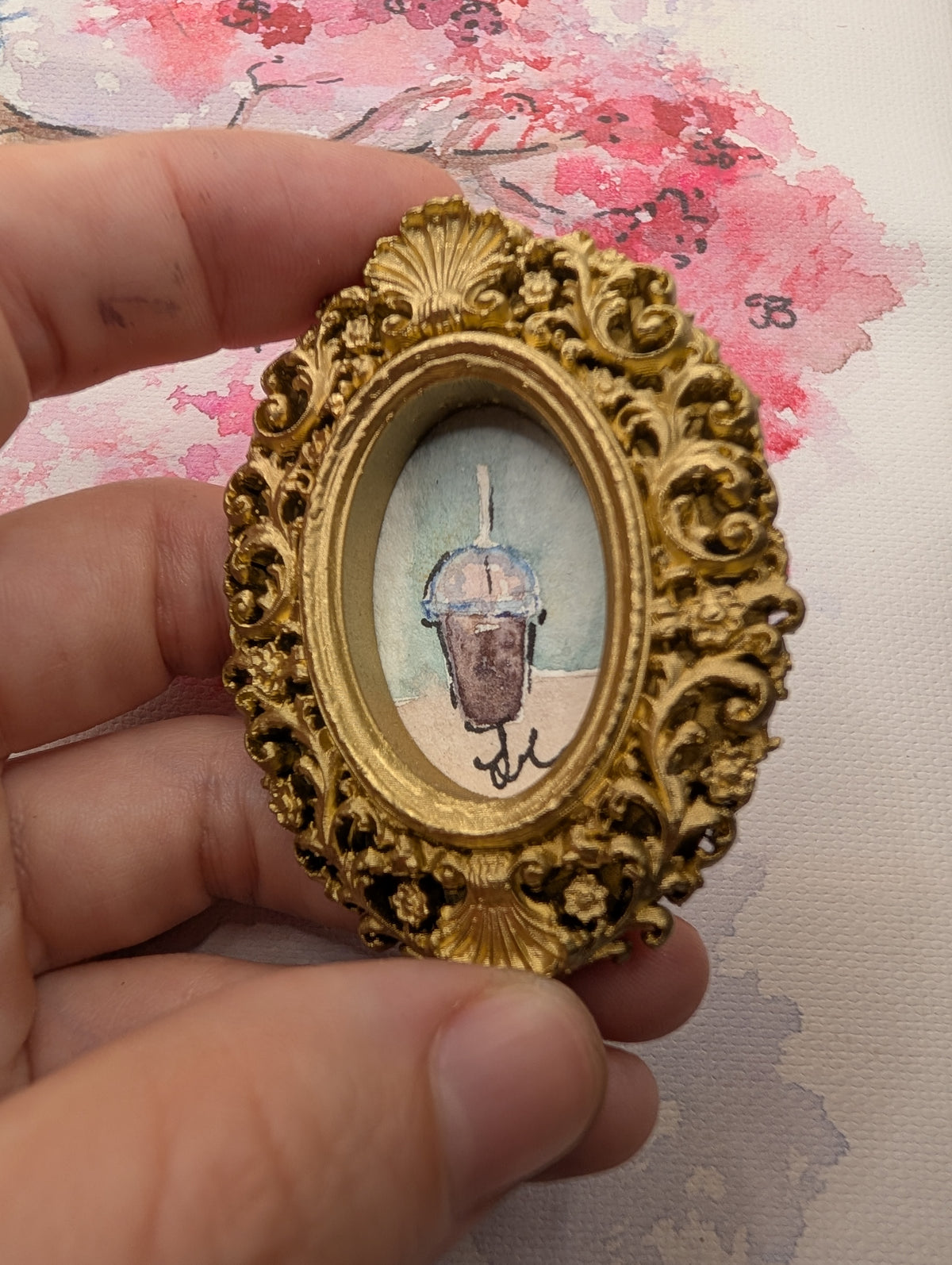 Mini Frozen Drink Painting - Original Watercolor Art by Lora Cavallin