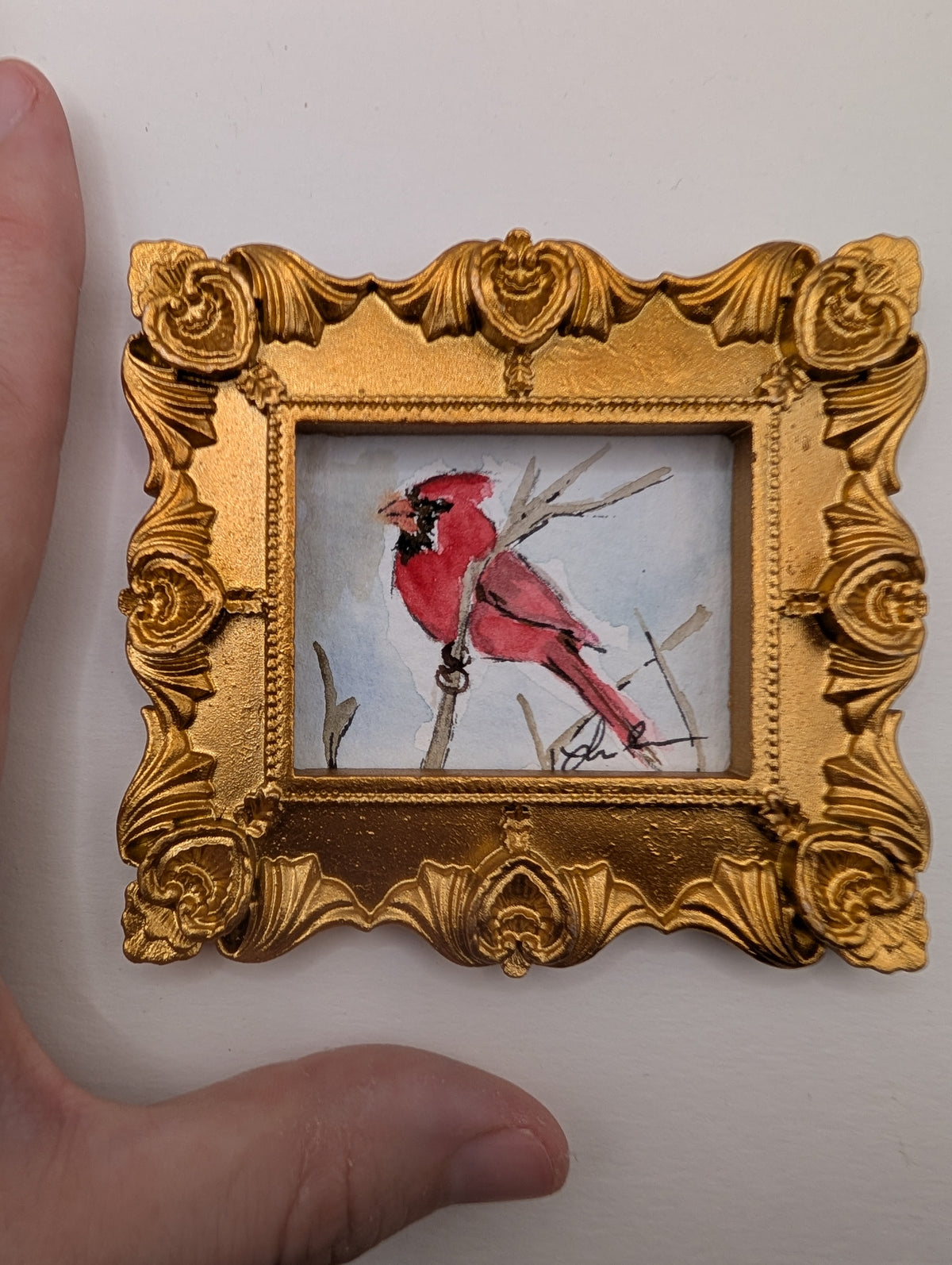 Mini Cardinal Painting - Original Watercolor Art by Lora Cavallin