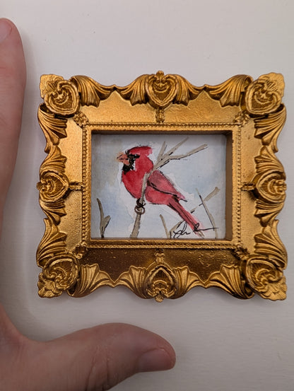 Mini Cardinal Painting - Original Watercolor Art by Lora Cavallin