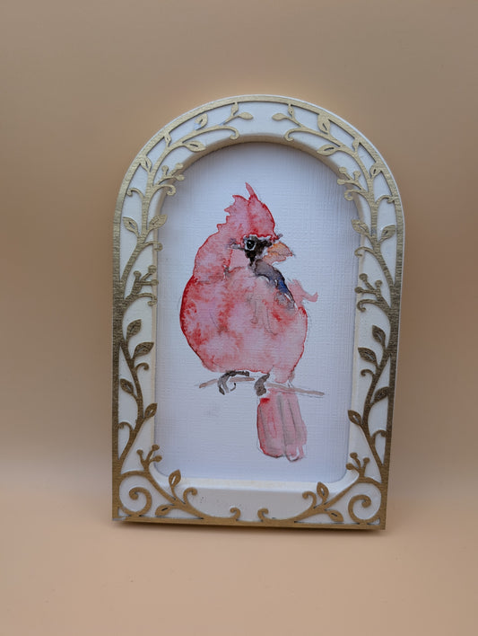 Loose Watercolor Cardinal Print - Arched Framed Print