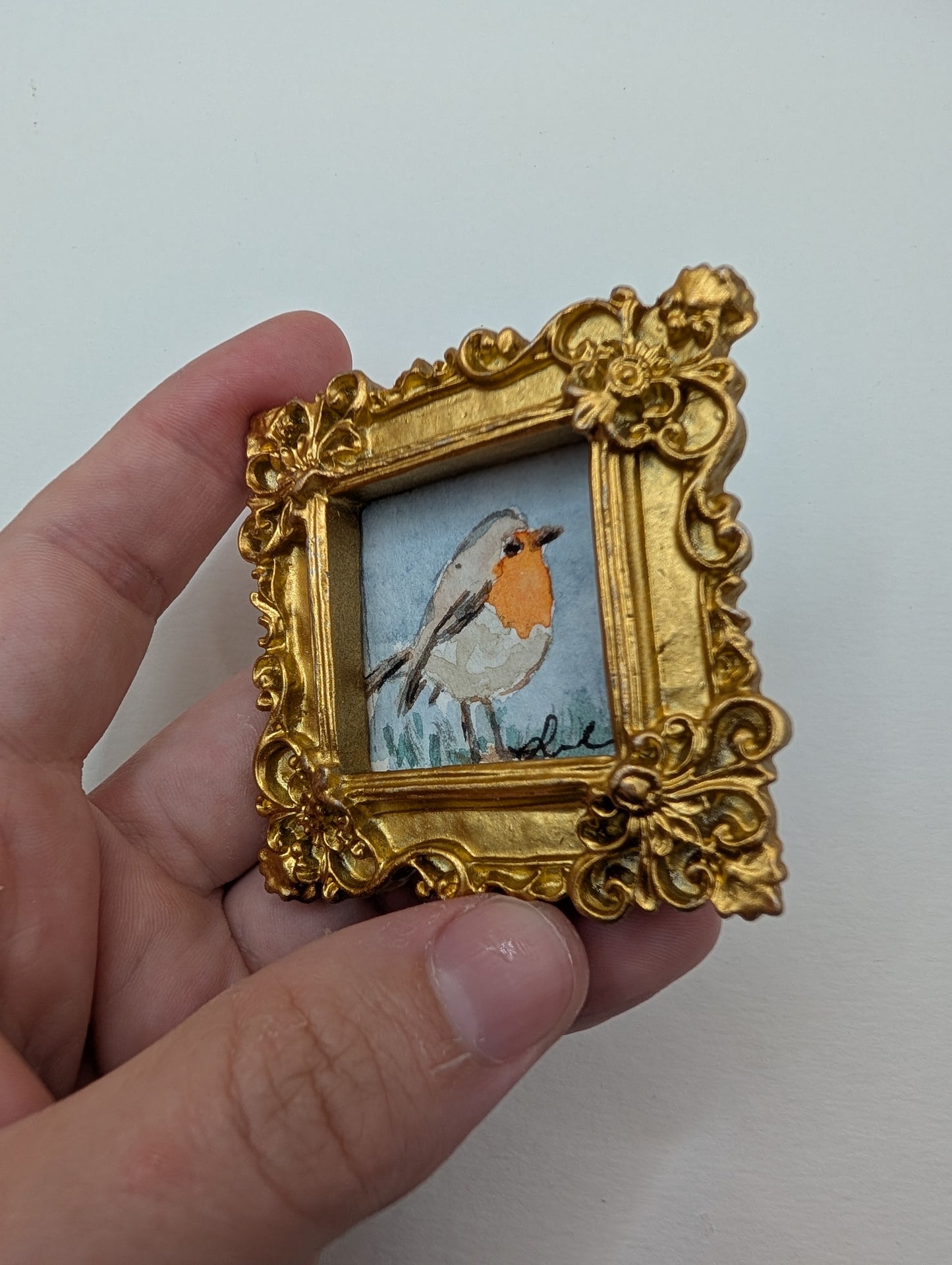 Mini Robin Bird Painting - Original Watercolor Art by Lora Cavallin