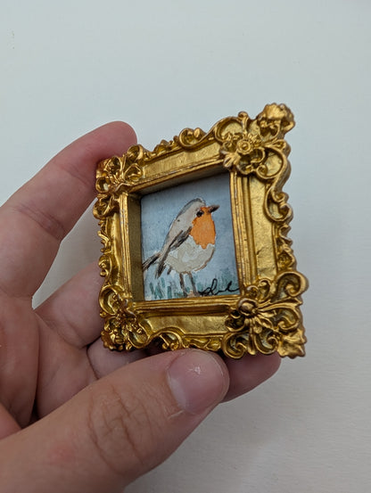 Mini Robin Bird Painting - Original Watercolor Art by Lora Cavallin