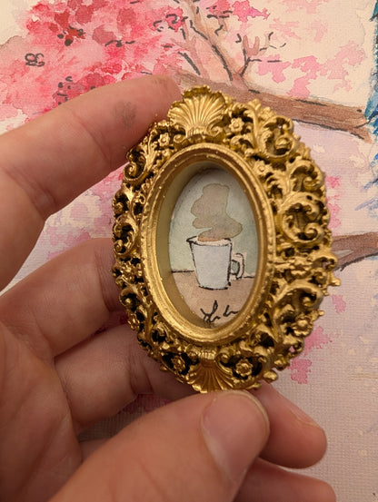 Mini Coffee Mug Painting - Original Watercolor Art by Lora Cavallin