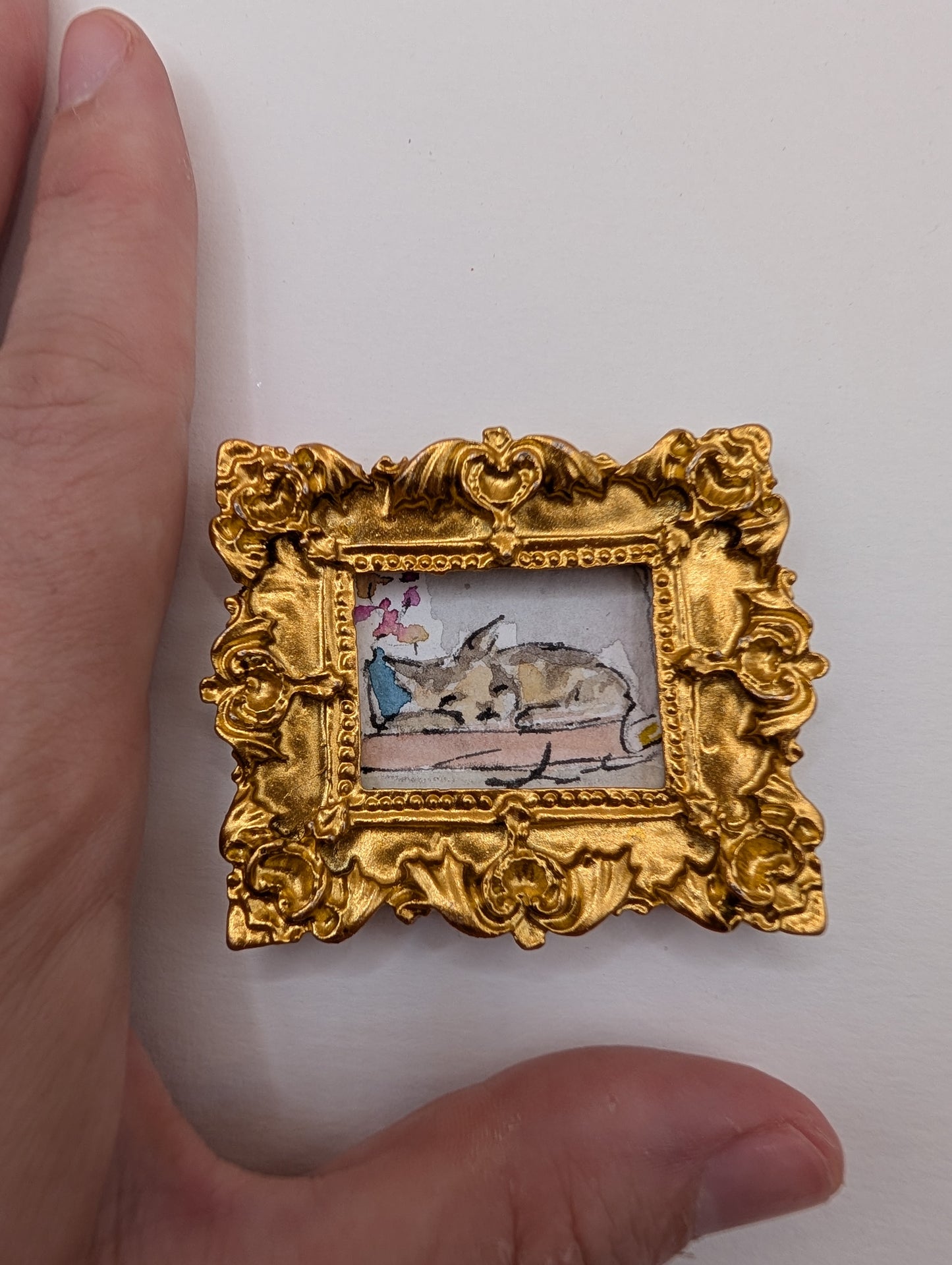 Mini Sleeping Cat Painting - Original Watercolor Art by Lora Cavallin