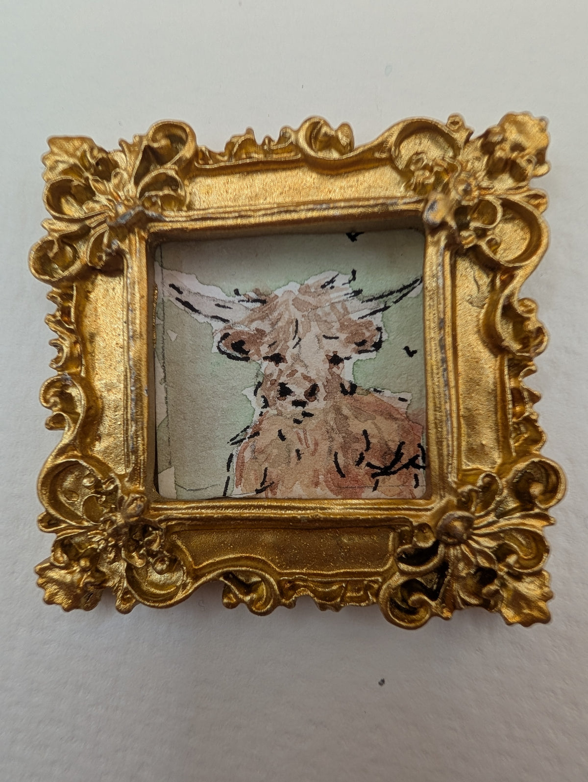 Mini Highland Cow Painting - Original Watercolor Art by Lora Cavallin
