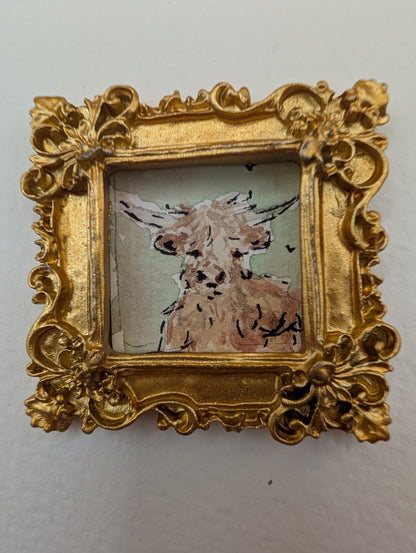 Mini Highland Cow Painting - Original Watercolor Art by Lora Cavallin