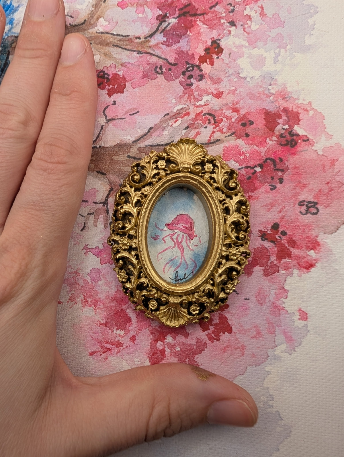 Mini Jellyfish Painting - Original Watercolor Art by Lora Cavallin