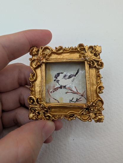 Mini Chickadee Bird Painting - Original Watercolor Art by Lora Cavallin