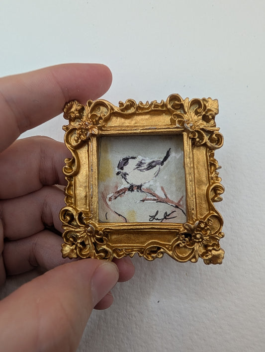 Mini Chickadee Bird Painting - Original Watercolor Art by Lora Cavallin