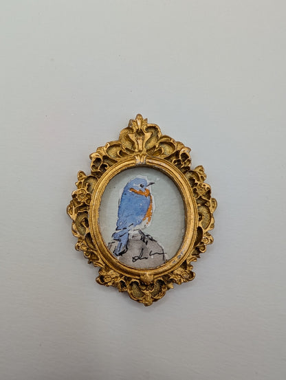 Mini Bluebird Painting - Original Watercolor Art by Lora Cavallin