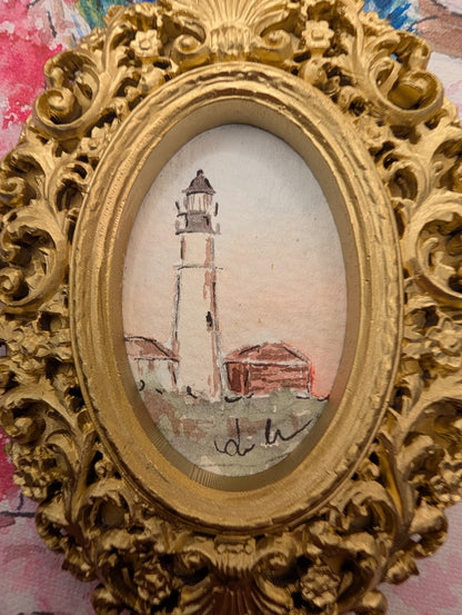 Mini Lighthouse Painting - Original Watercolor Art by Lora Cavallin