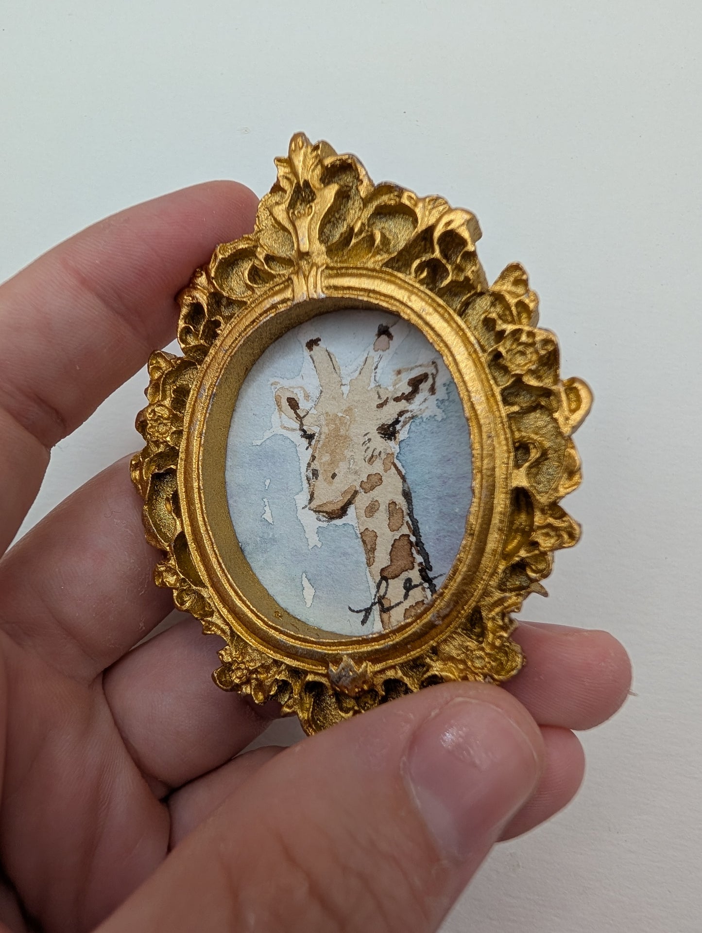 Mini Giraffe Painting - Original Watercolor Art by Lora Cavallin