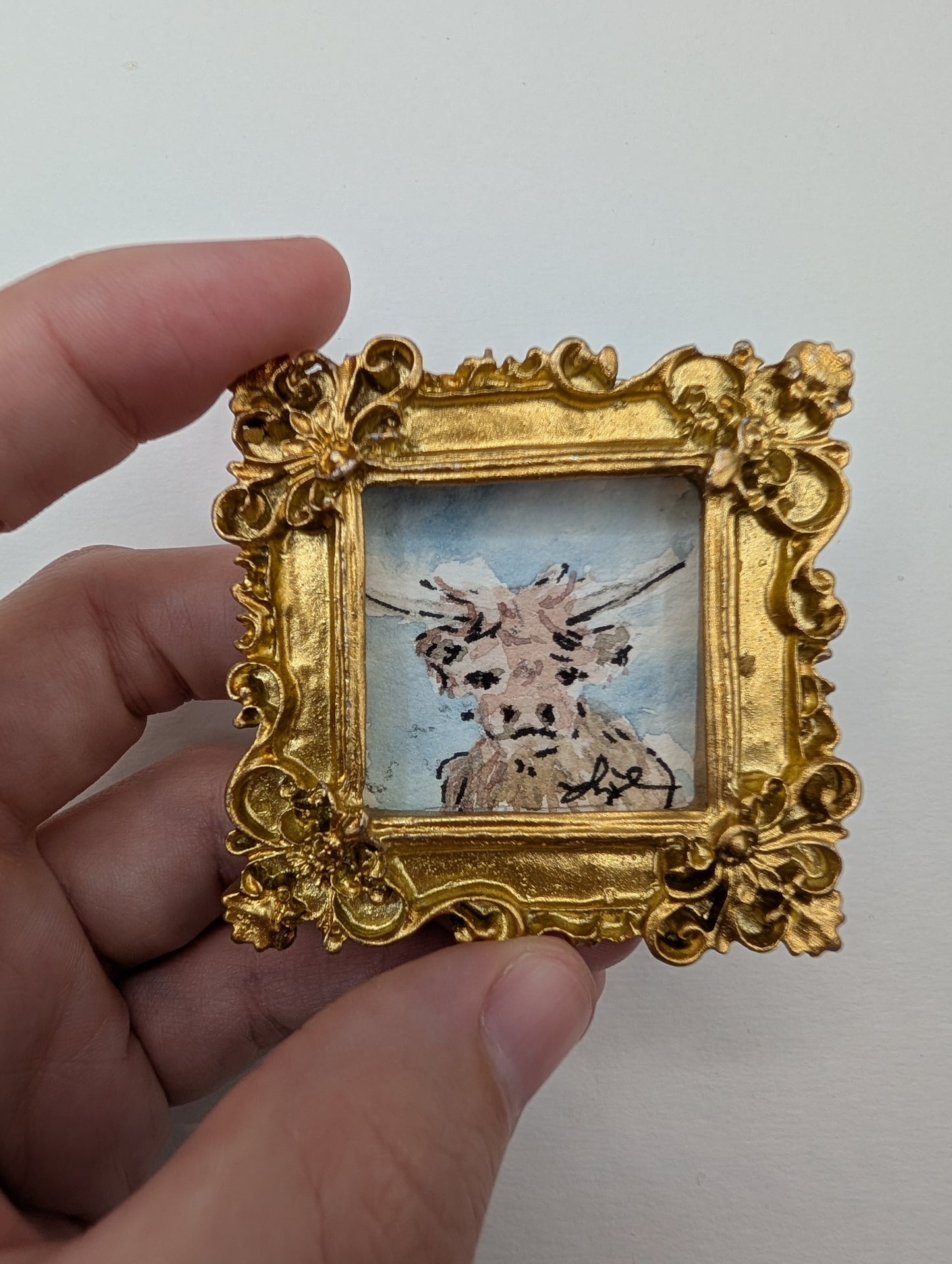Mini Highland Cow Painting - Original Watercolor Art by Lora Cavallin
