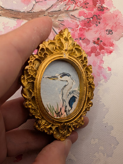 Mini Blue Heron Painting - Original Watercolor Art by Lora Cavallin