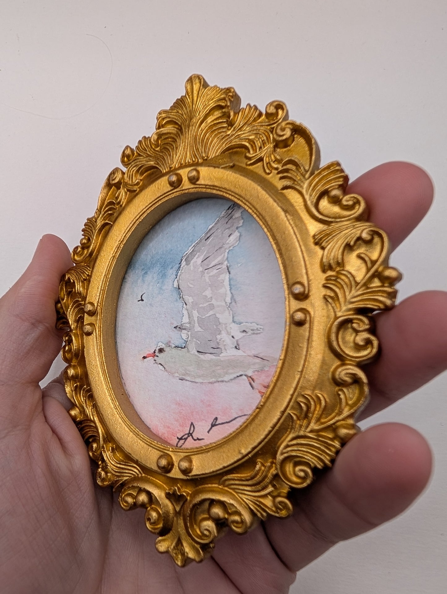 Mini Seagull Painting - Original Watercolor Art by Lora Cavallin